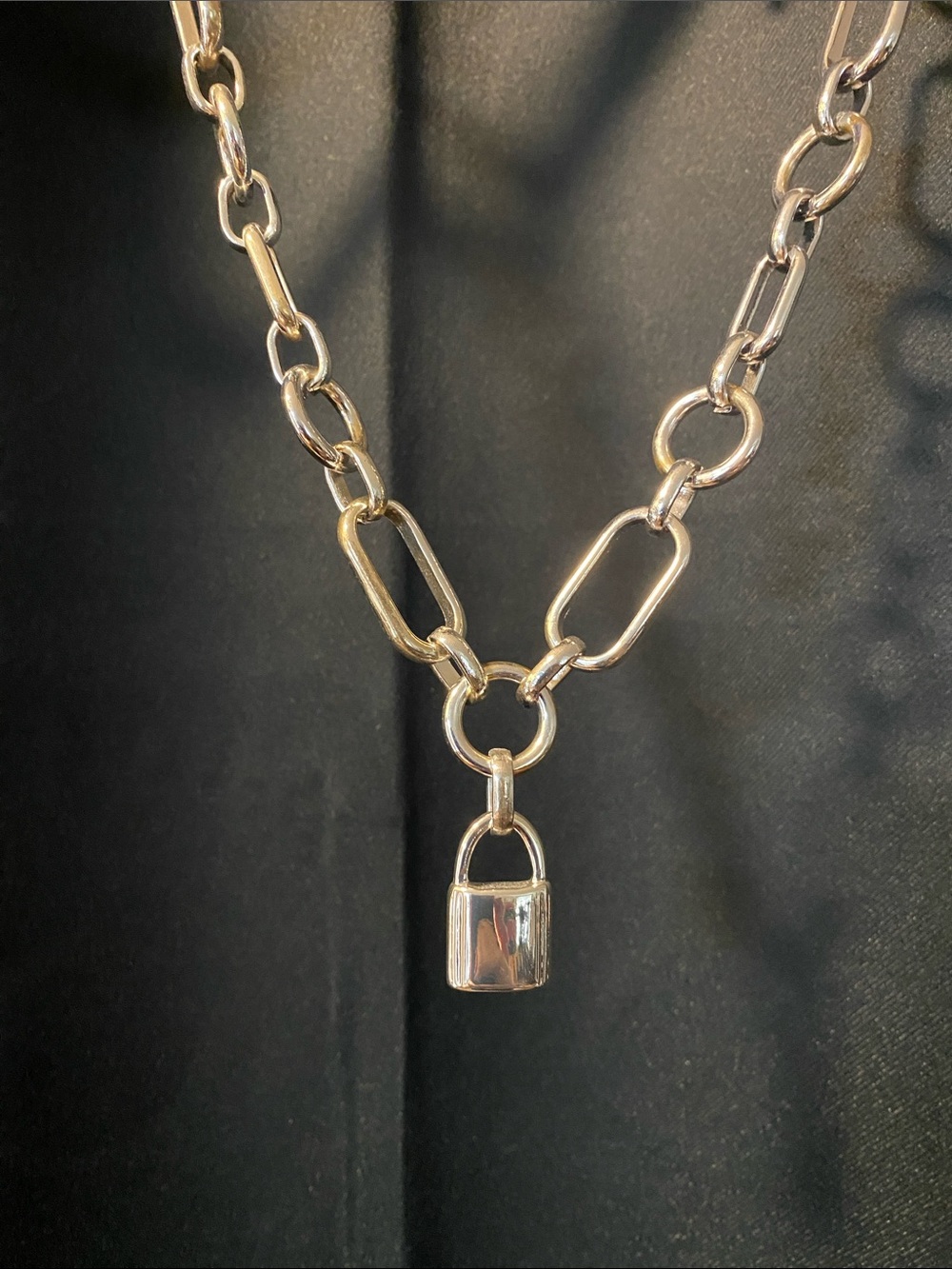 Padlock Charm Chunky Chain Necklace in Fashion Silver